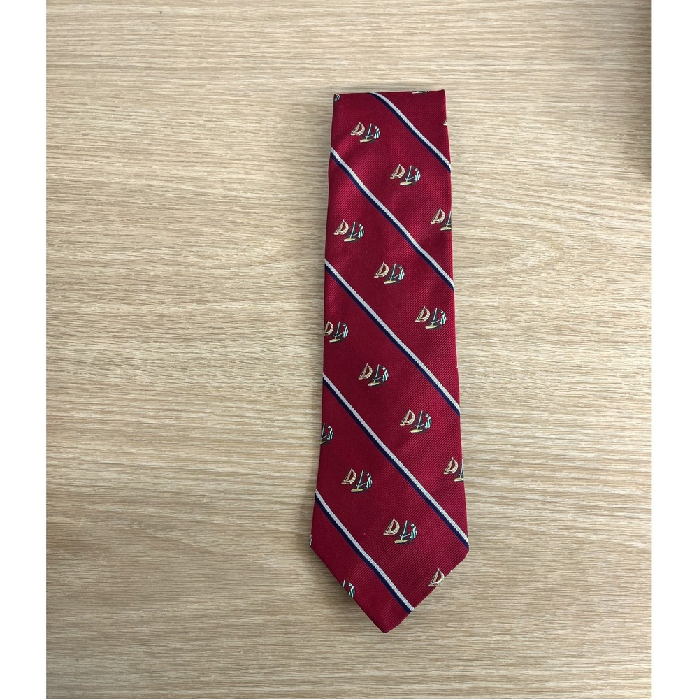 Brooks Brothers Makers Silk Tie Red Sailboat Nautical Stripe Vintage Necktie